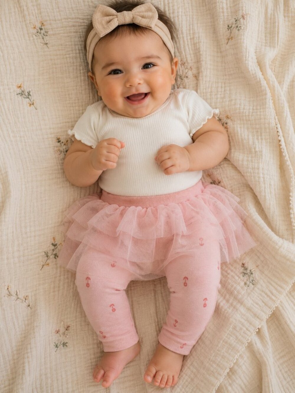 Baby Girls Pink Tutu Leggings Layered Tulle Skirt Floral Print Pull On Pants